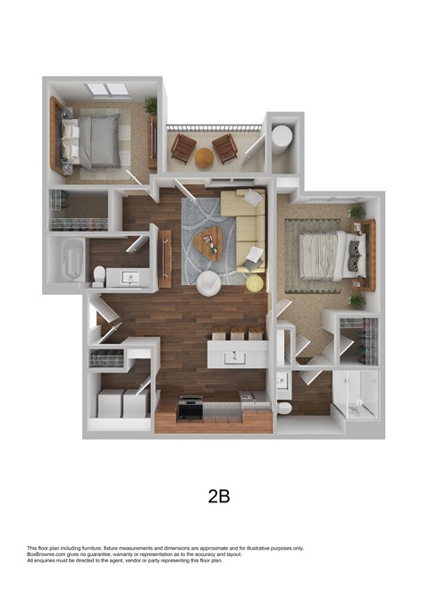 Floor plan for 2 beds, 2 baths, 887 sqft